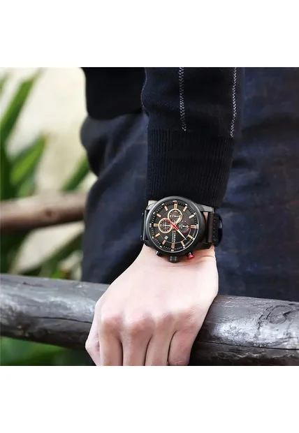 Reloj Curren Original Cuero Cronografo M8291 Negro - Cafe - Azul